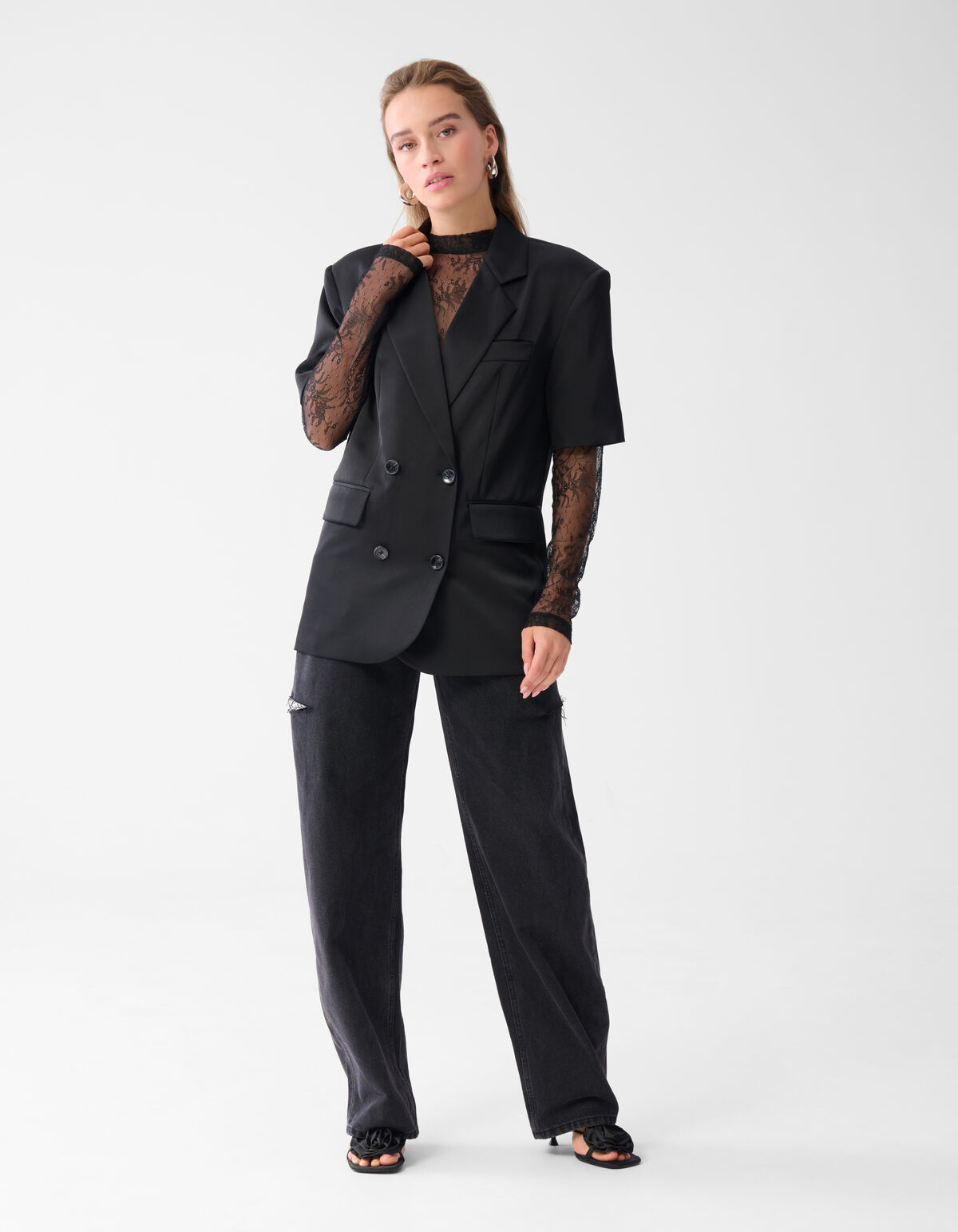 Oversized Blazer Korte Mouw Zwart By Monica SHOEBY WOMEN