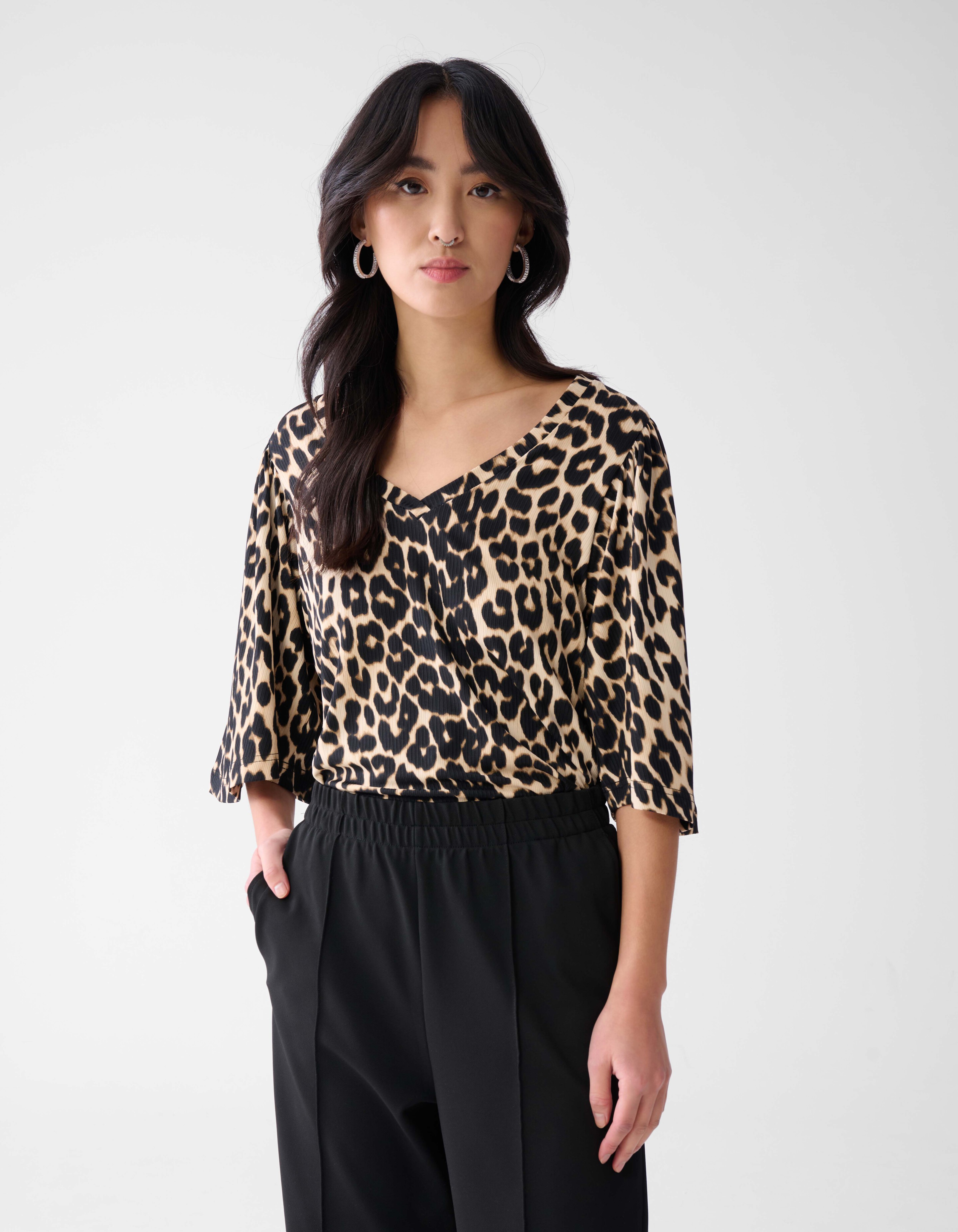 Leopard Ruffle Rib Top Bruin SHOEBY WOMEN