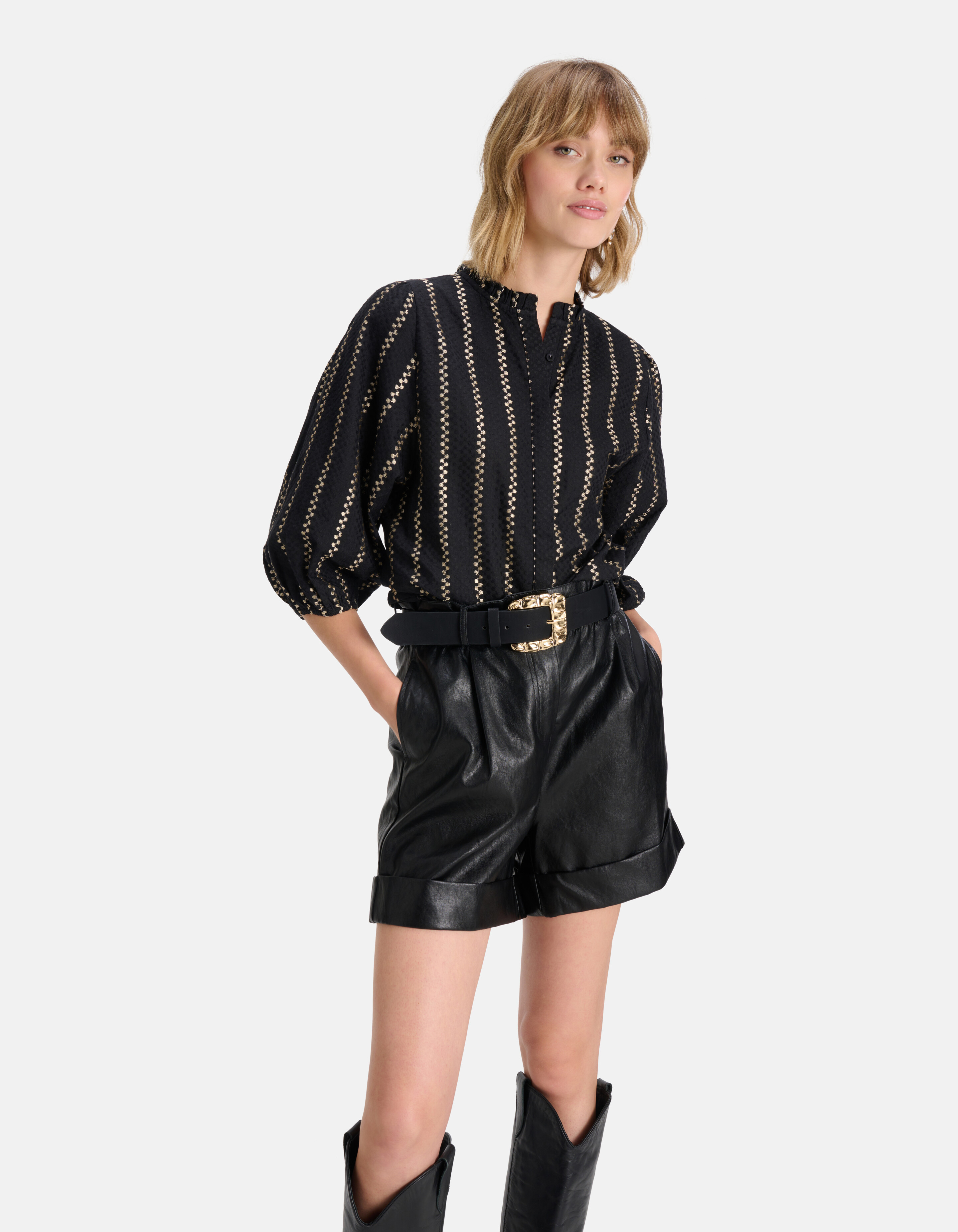 Geborduurde Print Top Zwart SHOEBY WOMEN