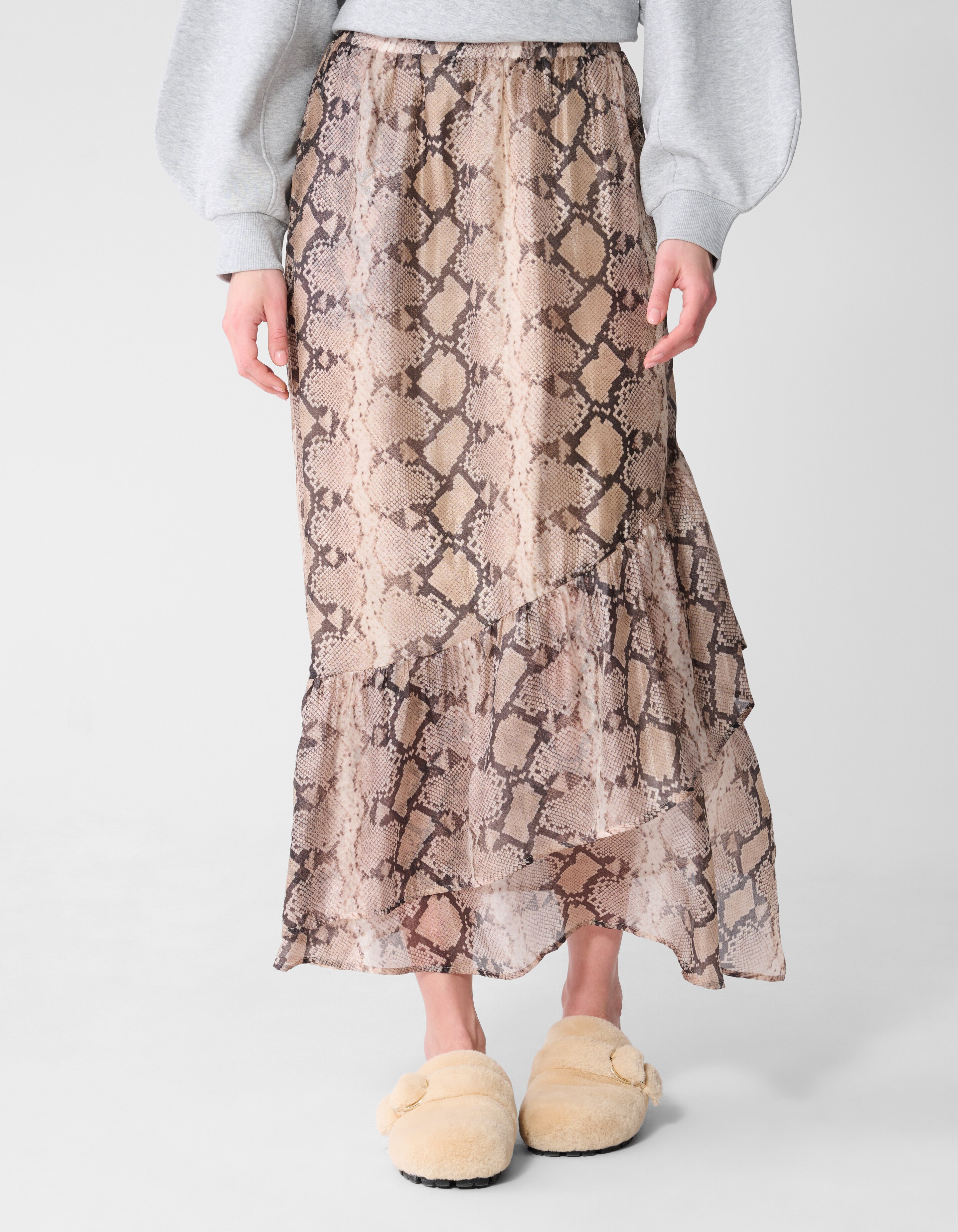 Snake Ruffle Maxi Rok Lichtbruin SHOEBY WOMEN