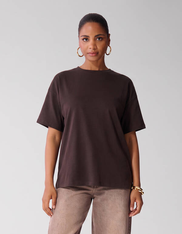 Oversized Basis T-shirt Donkerbruin SHOEBY WOMEN