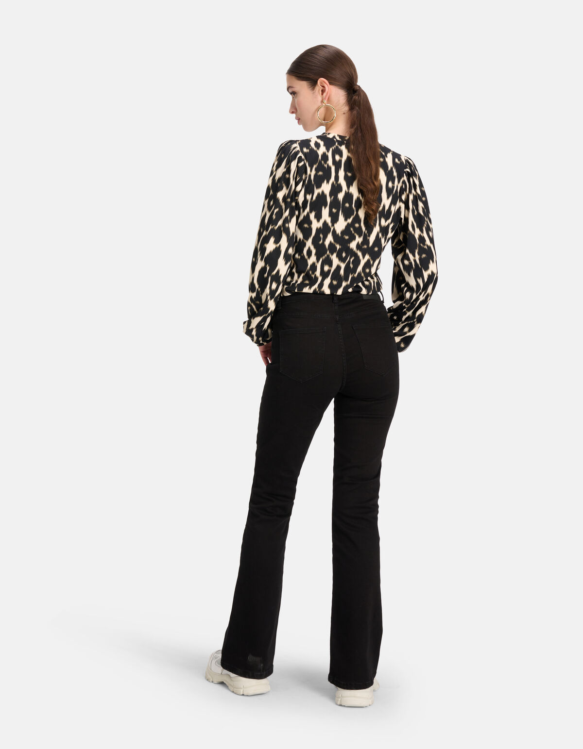 Leopard Rib T-shirt Lange Mouwen Offwhite SHOEBY WOMEN