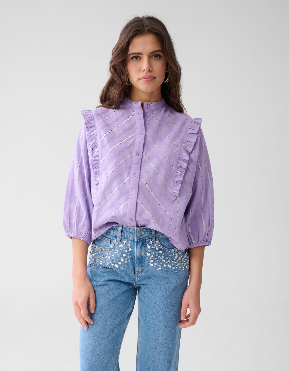 Jacquard Ruffle Blouse Lichtpaars SHOEBY WOMEN