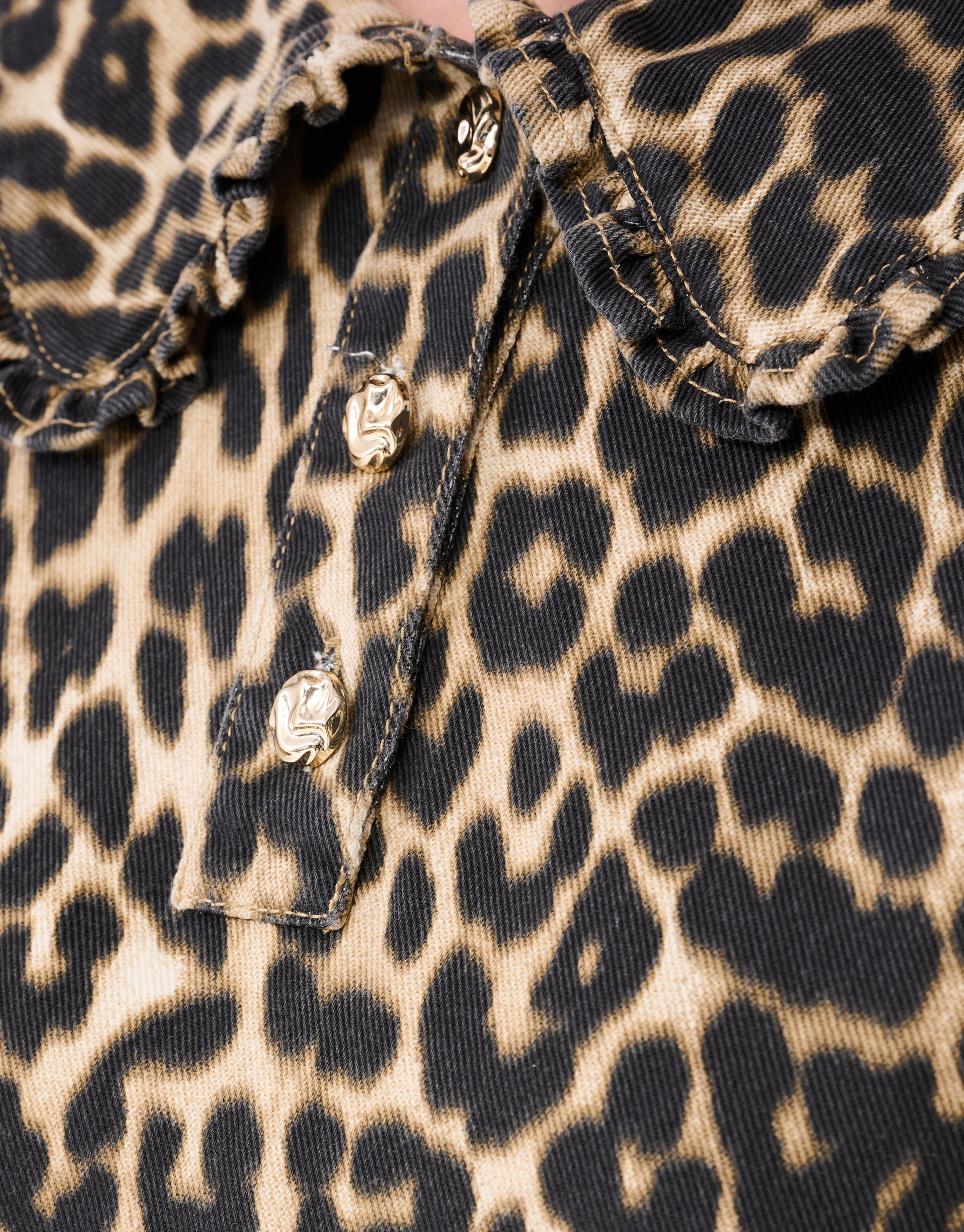 Denim Collar Leopard Midi Jurk Bruin SHOEBY WOMEN