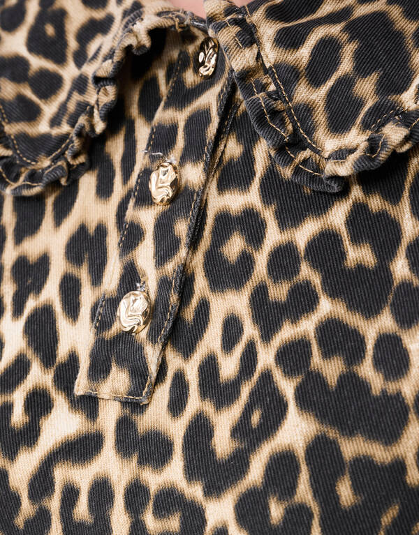 Denim Collar Leopard Mini Jurk Bruin SHOEBY WOMEN