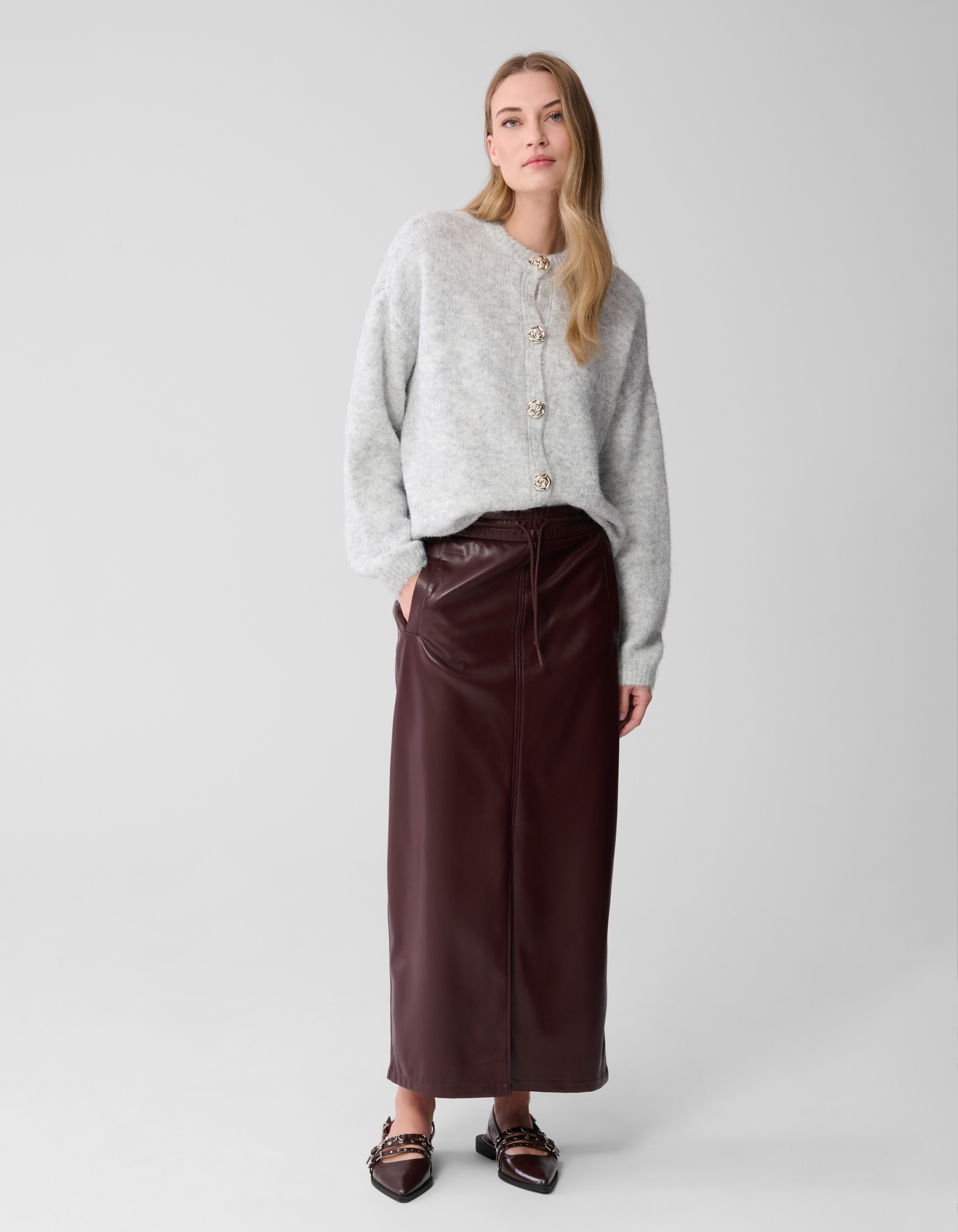Vegan Leren Maxi Rok Donkerrood SHOEBY WOMEN