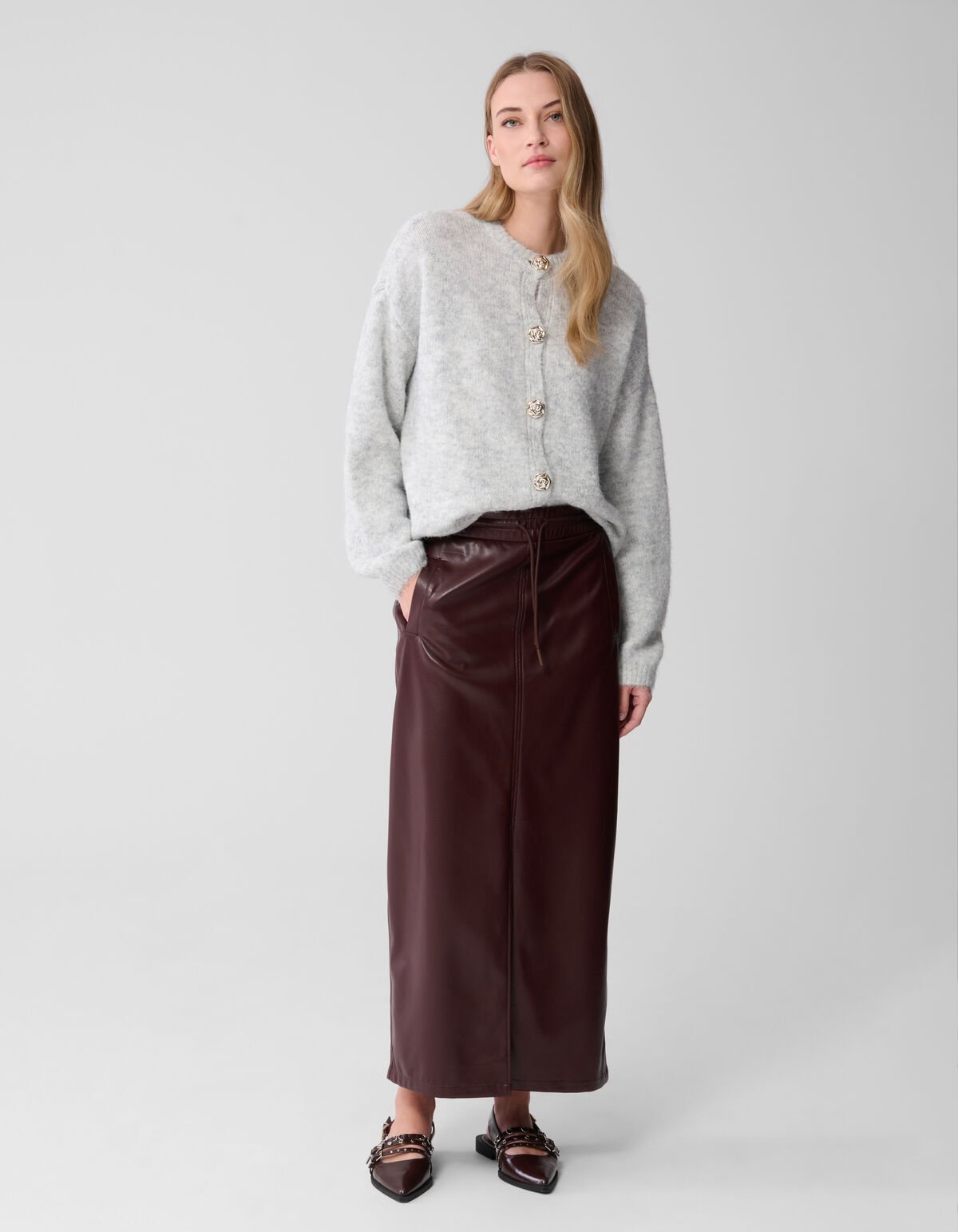 Vegan Leren Maxi Rok Donkerrood SHOEBY WOMEN