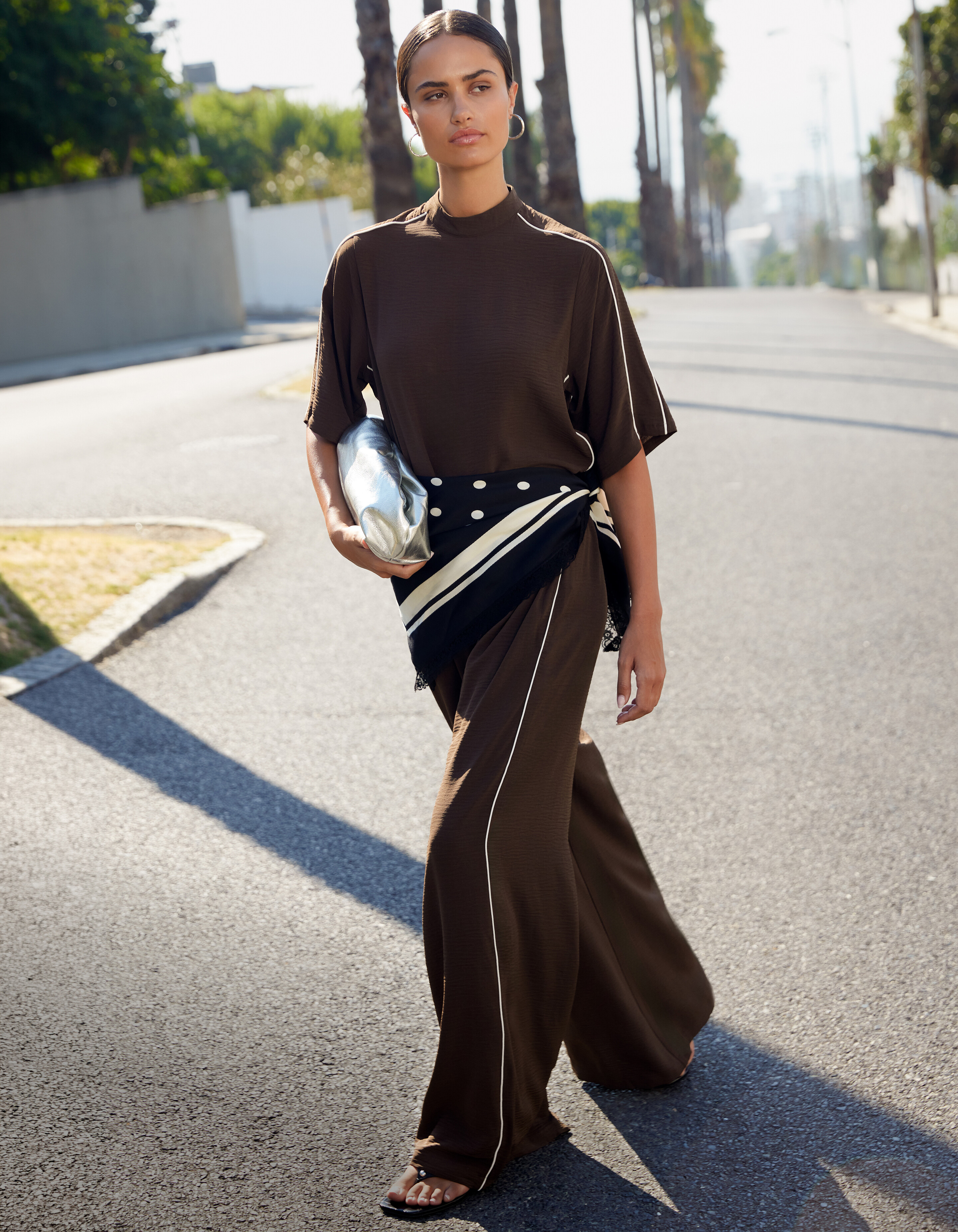 Twist Piping Wide Leg Fit Broek Bruin SHOEBY WOMEN