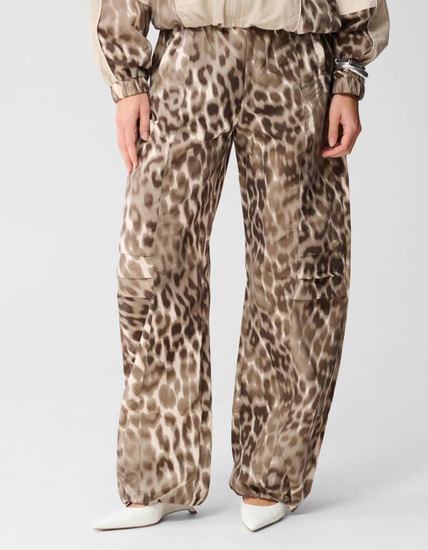 Leopard Parachute Jogger Broek Bruin SHOEBY WOMEN