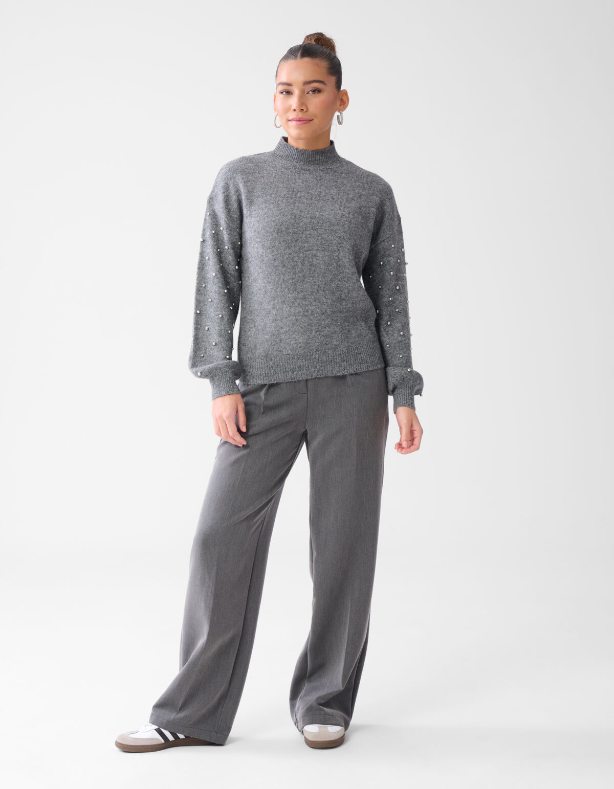 Studded Sleeve Trui Grijs SHOEBY WOMEN