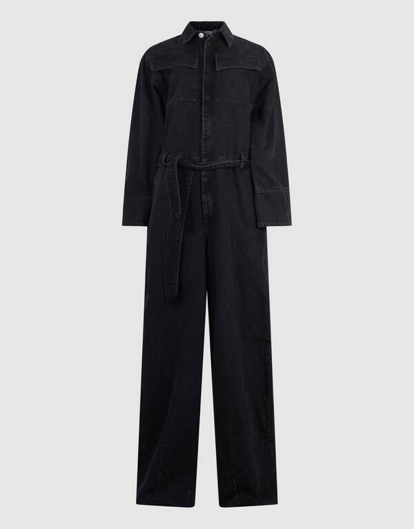 Oversized Denim Jumpsuit Zwart By Monica SHOEBY WOMEN