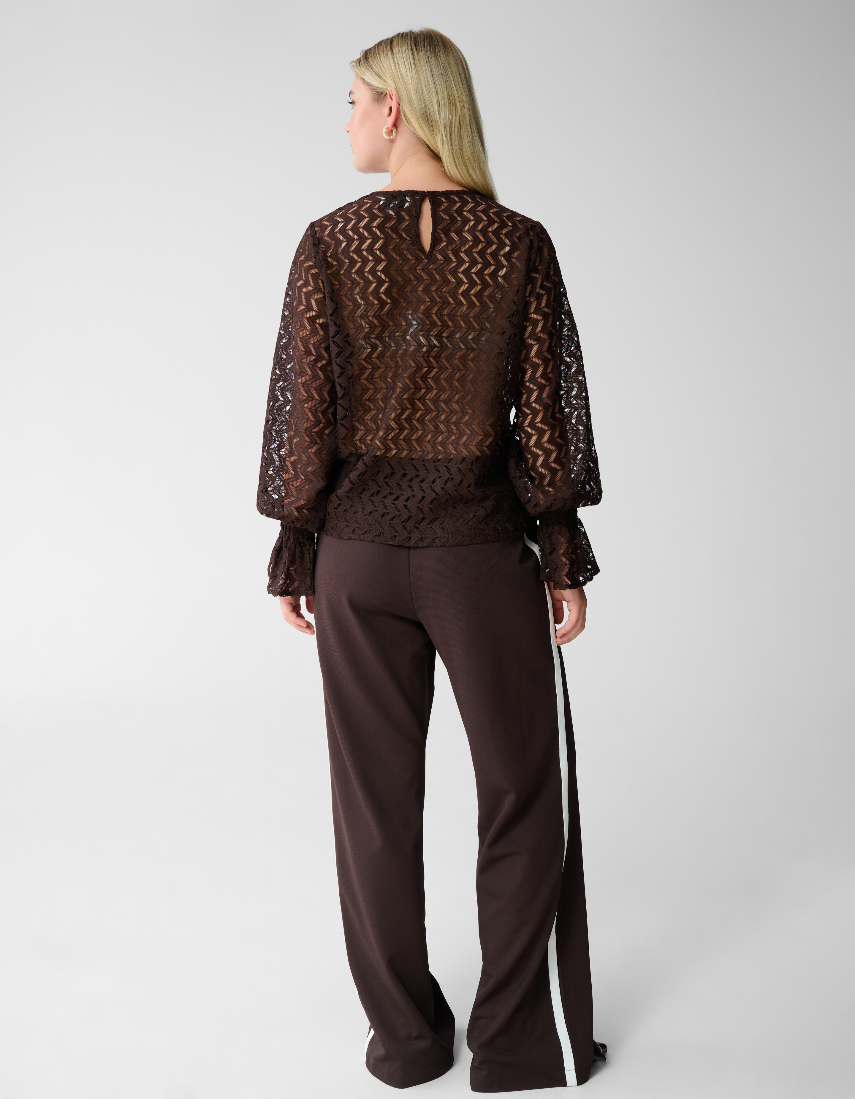 Kanten Zigzag Top Donkerbruin SHOEBY WOMEN