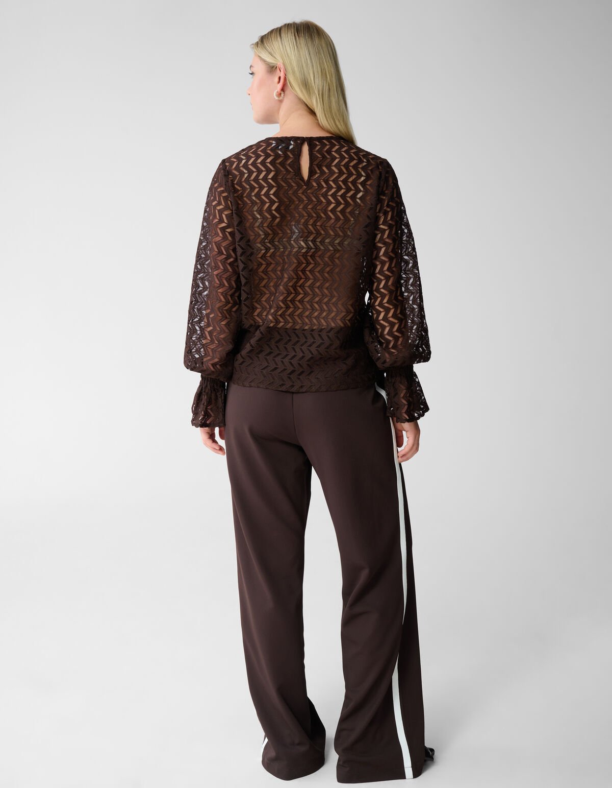 Kanten Zigzag Top Donkerbruin SHOEBY WOMEN