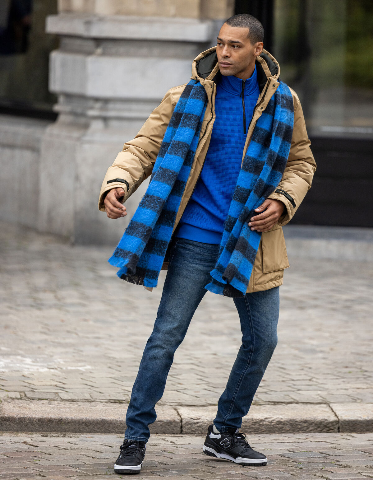 Half Zip Quilted Structuur Sweater Blauw SHOEBY MEN