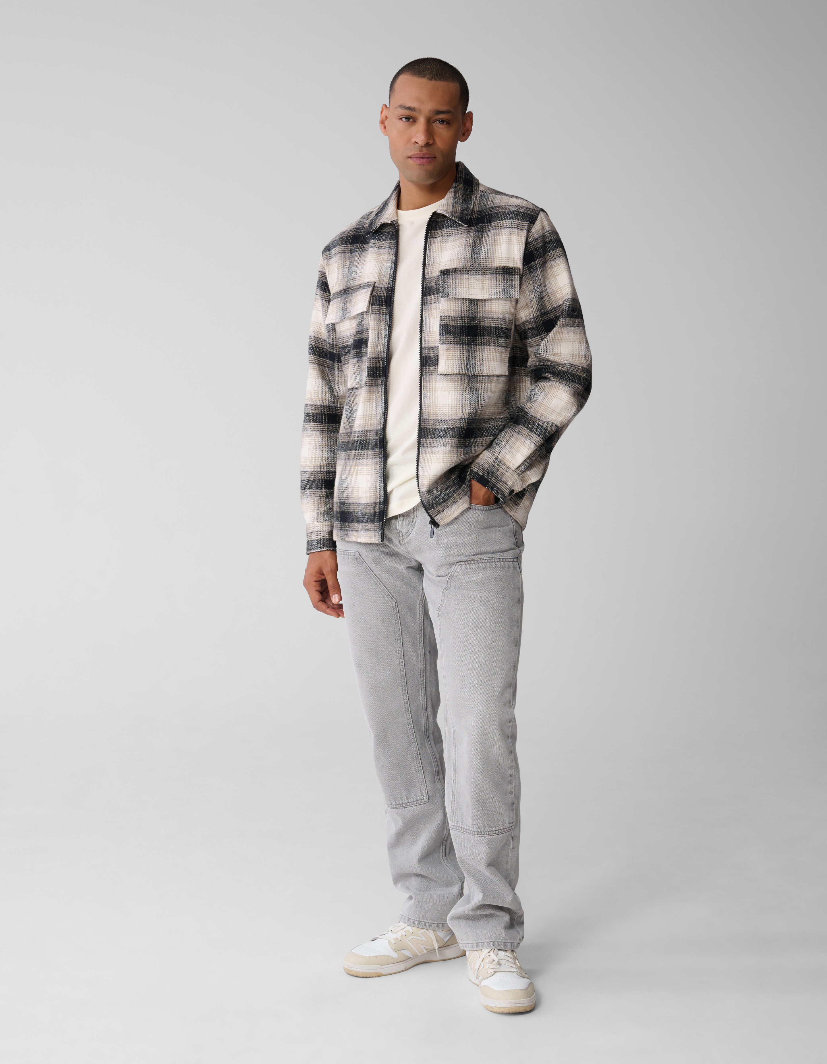 Ruiten Zip Overshirt Gebroken Wit SHOEBY MEN