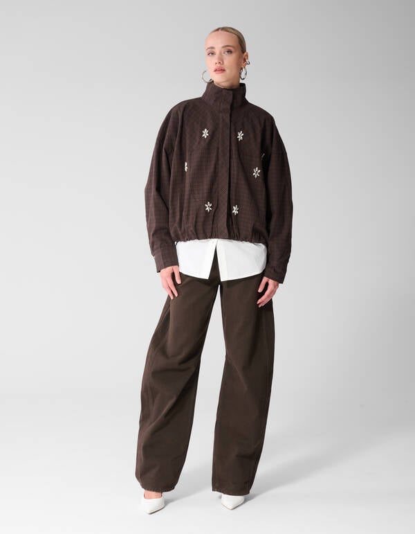 Check Bomber Blouse Donkerbruin SHOEBY WOMEN