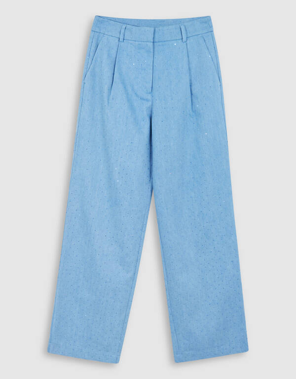 Strass Denim Wide Leg Broek Blauw SHOEBY WOMEN