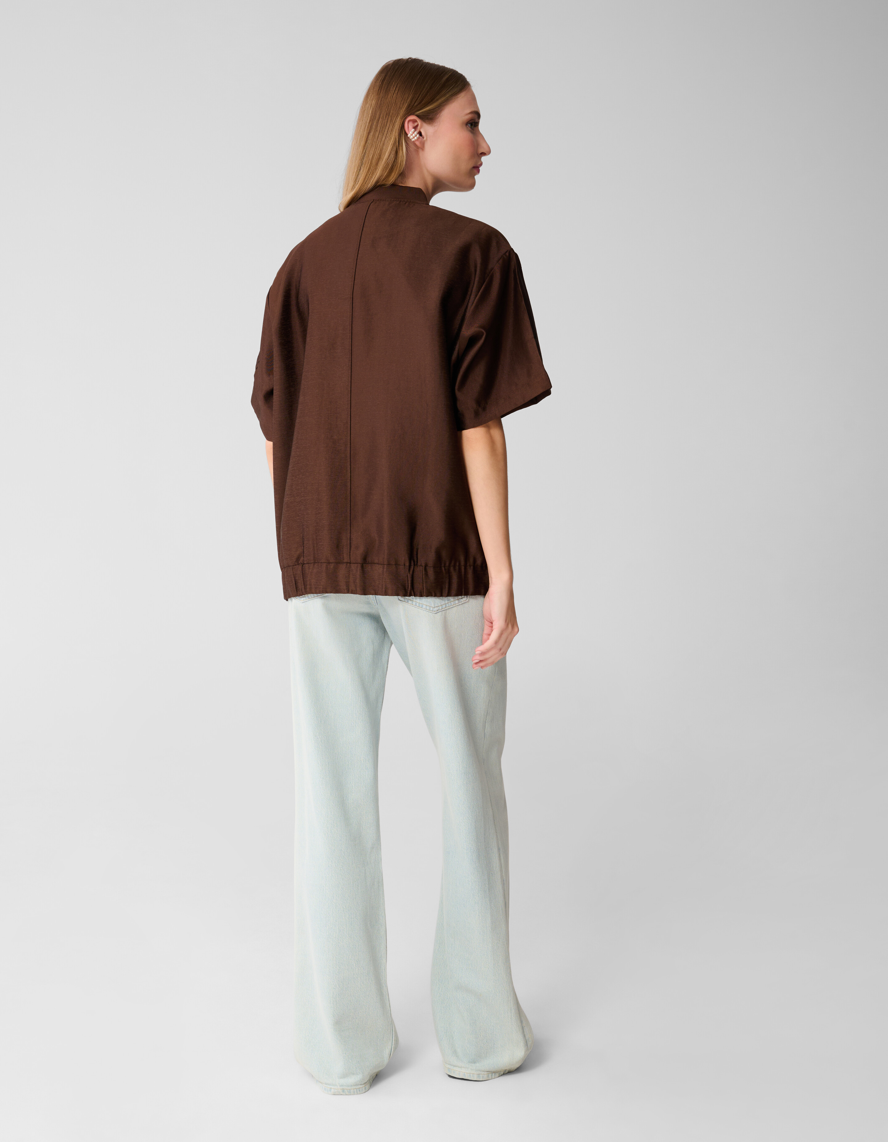 Oversized Short Sleeve Bomber Donkerbruin SHOEBY WOMEN