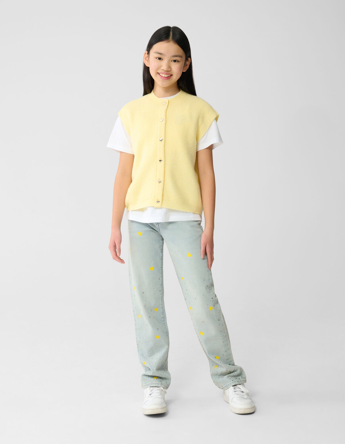 Strass Heart Wide Leg Jeans Bleached SHOEBY GIRLS