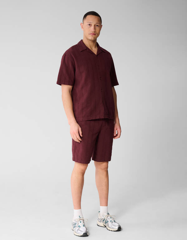 Seersucker Stripe Overhemd Donkerrood SHOEBY MEN