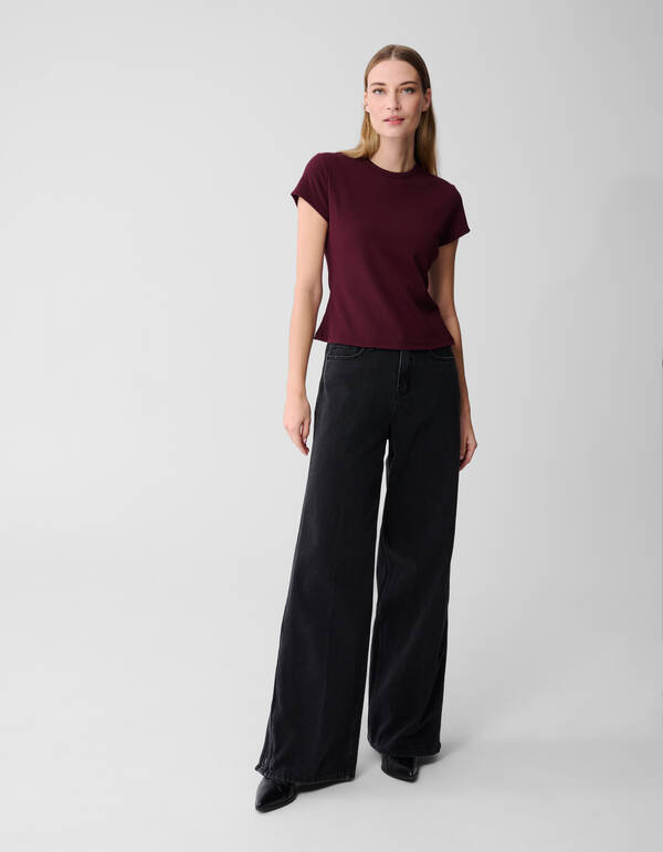 Rib T-shirt Donkerrood SHOEBY WOMEN