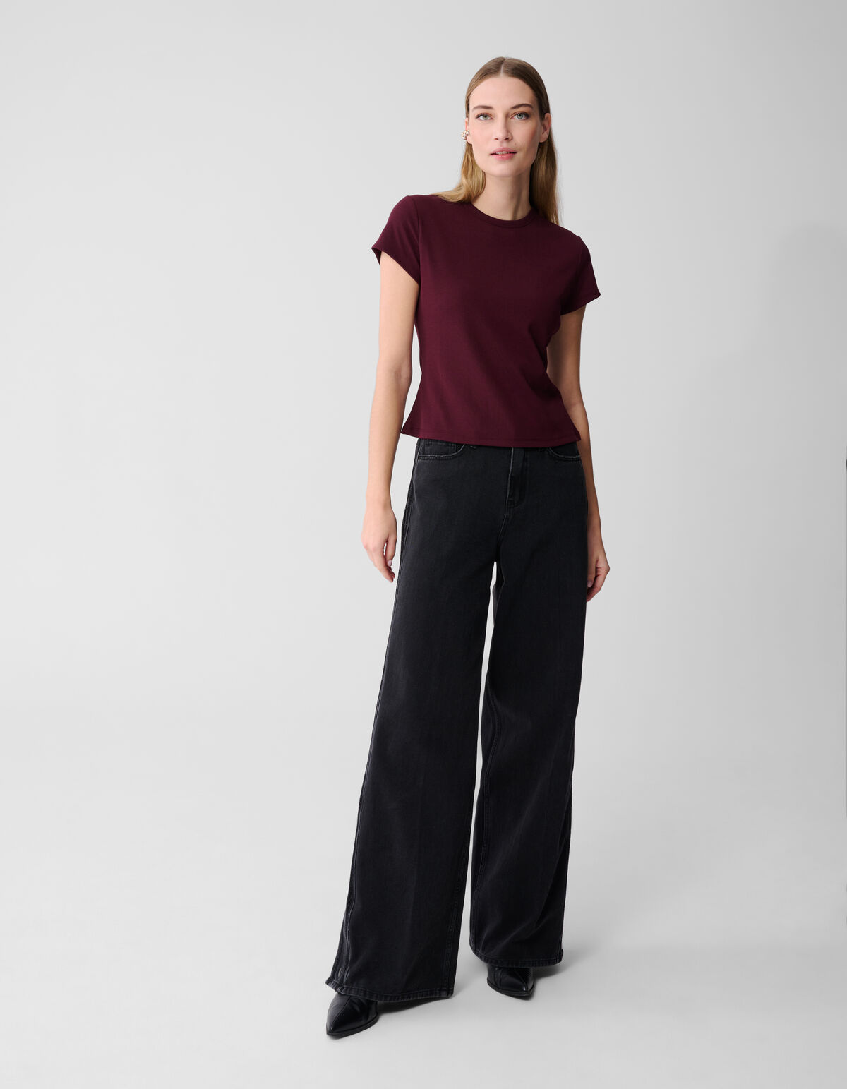 Rib T-shirt Donkerrood SHOEBY WOMEN