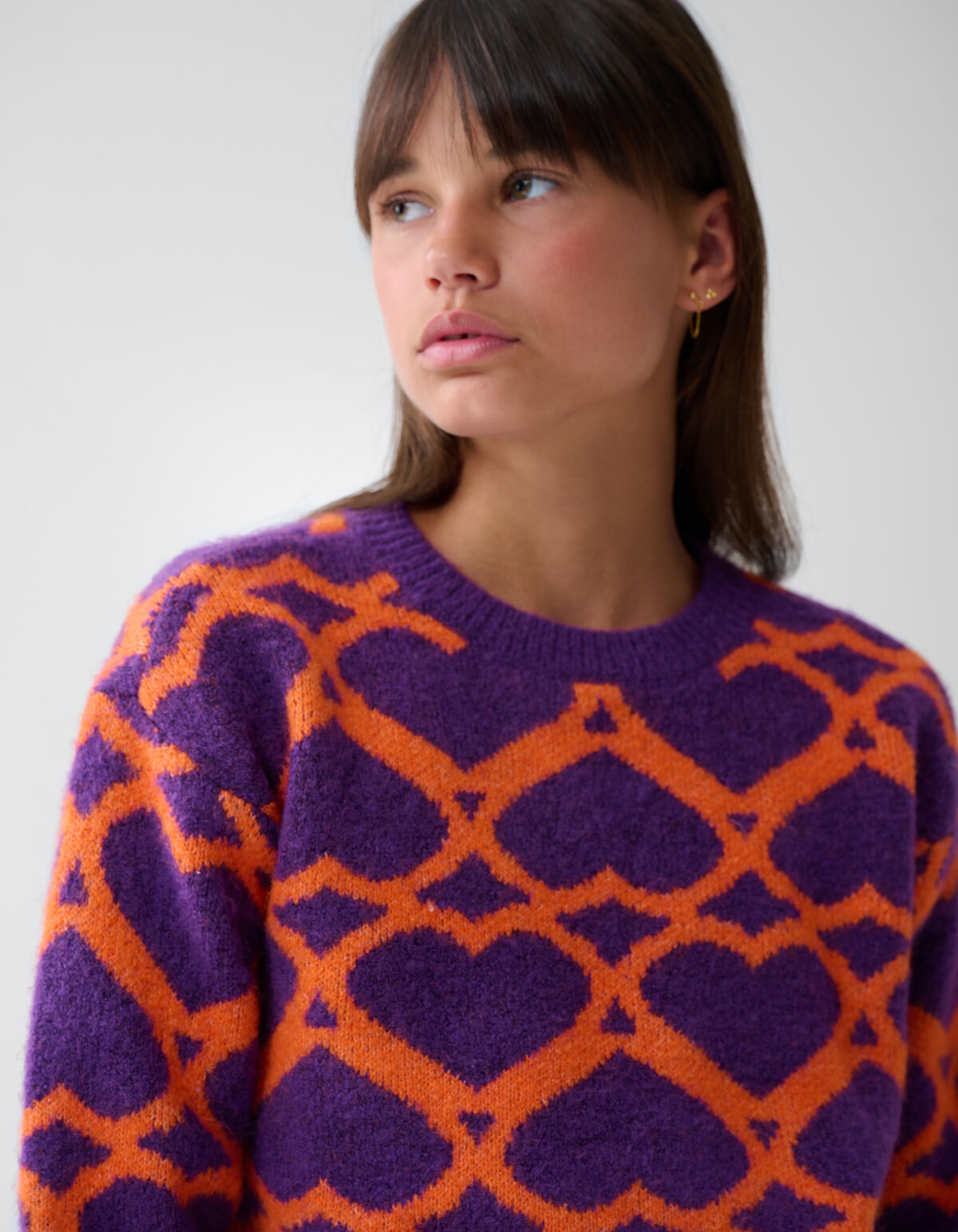 Heart Printed Meisjes Trui Paars By Furmey SHOEBY GIRLS