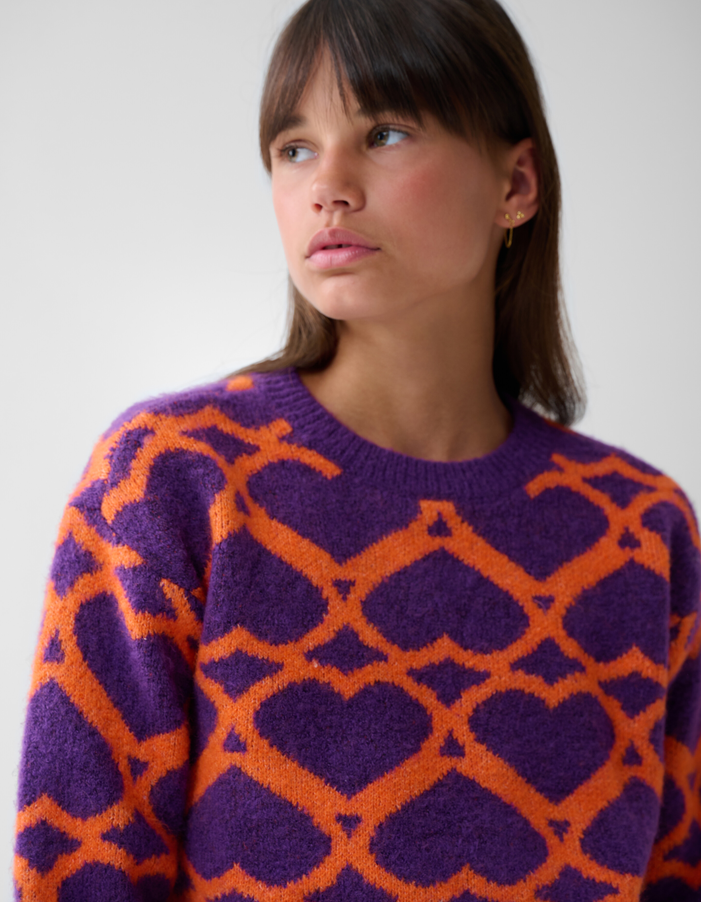 Heart Printed Meisjes Trui Paars By Furmey SHOEBY GIRLS