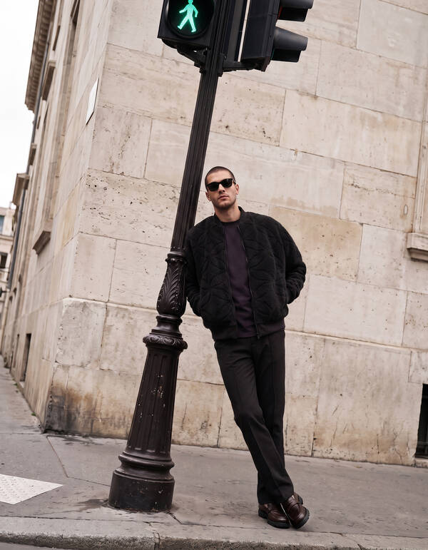 Teddy Jacquard Bomber Jack Donkergrijs SHOEBY MEN