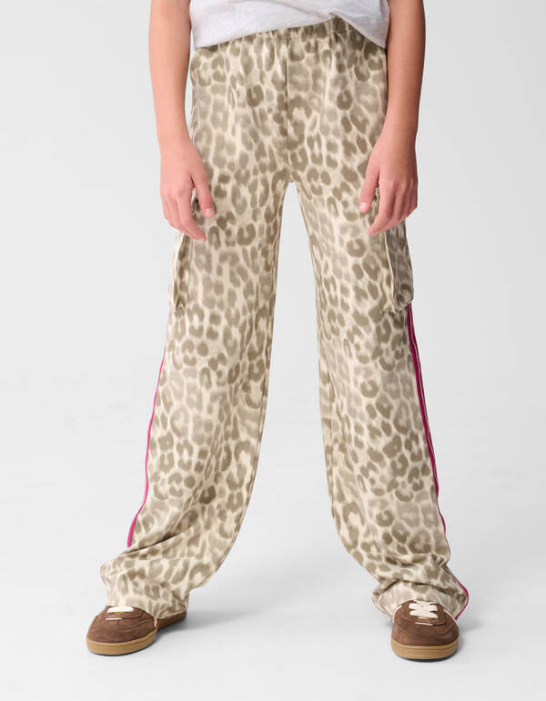Cargo Leopard Wide Leg Broek Lichtbruin SHOEBY GIRLS