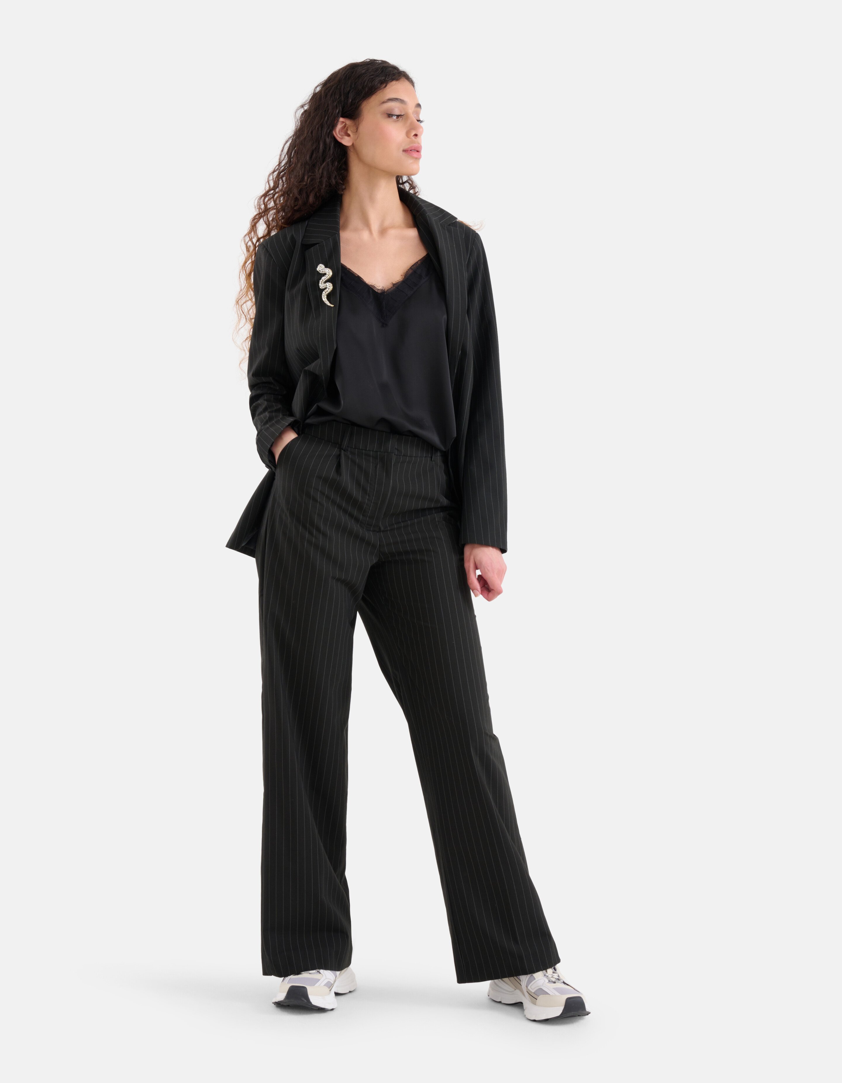 Loose Fit Pintstripe Pantalon Zwart SHOEBY WOMEN