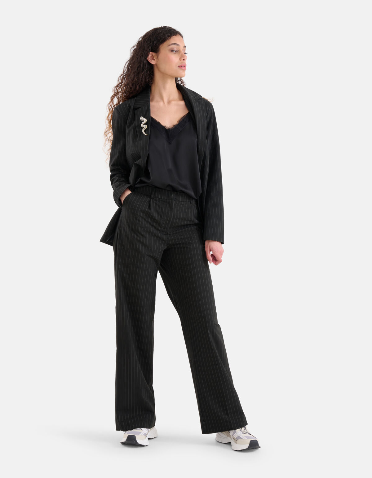 Loose Fit Pintstripe Pantalon Zwart SHOEBY WOMEN