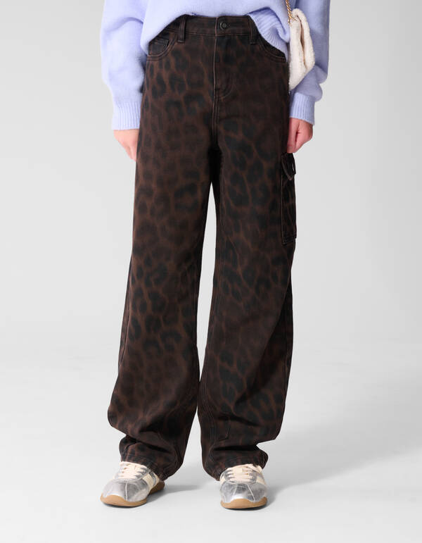 Cargo Leopard Print Jeans Bruin SHOEBY GIRLS