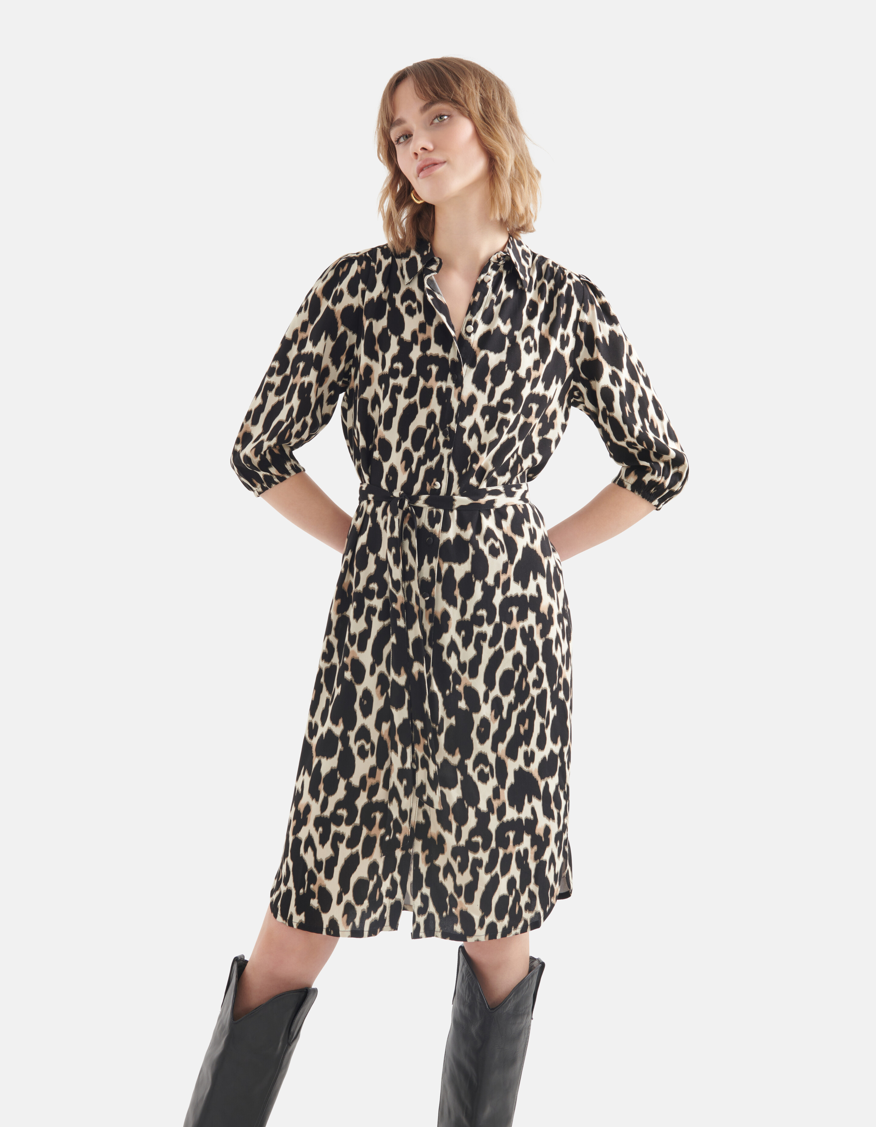 Leopard Midi Jurk Bruin SHOEBY WOMEN