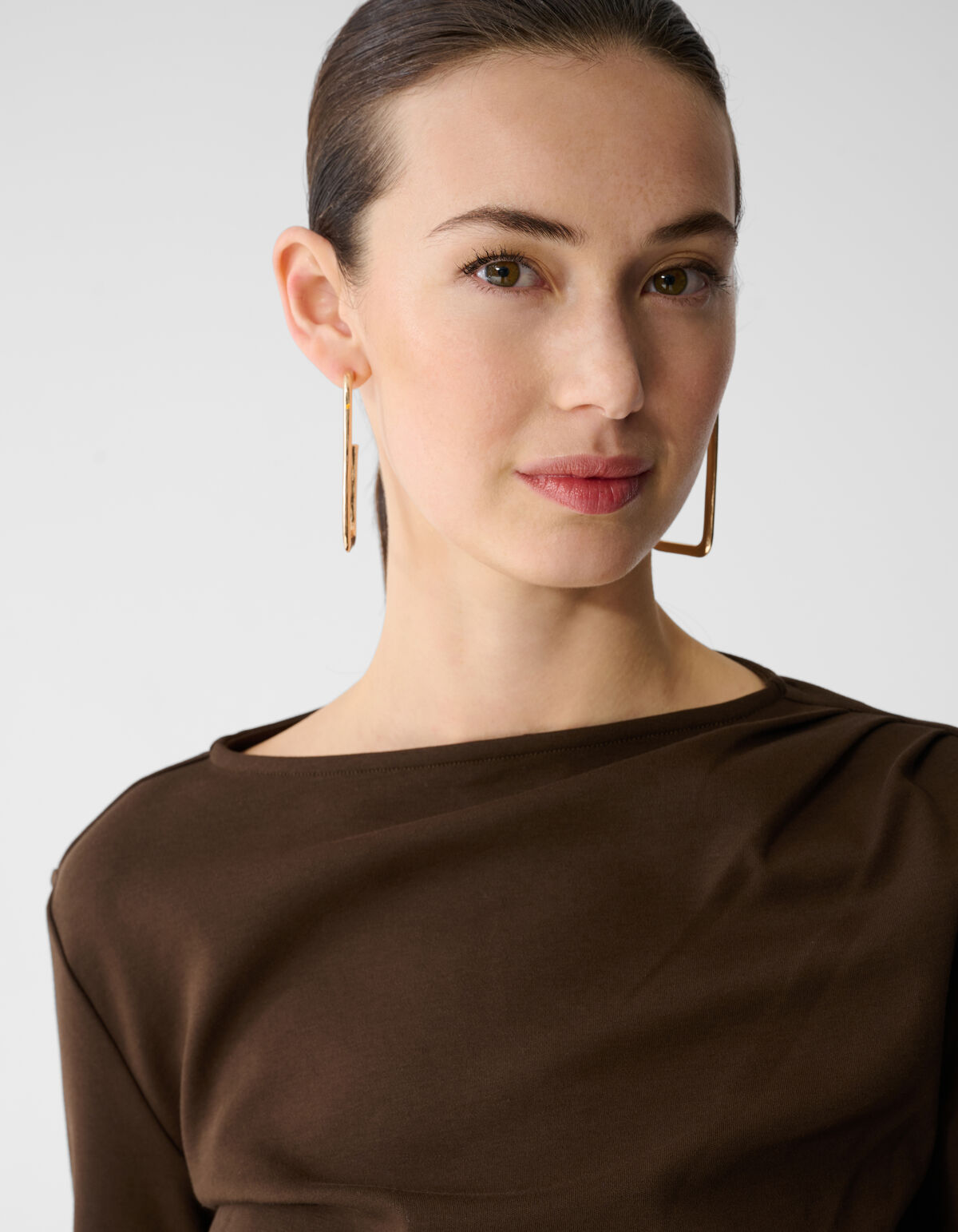 Drape Longsleeve Top Donkerbruin SHOEBY WOMEN