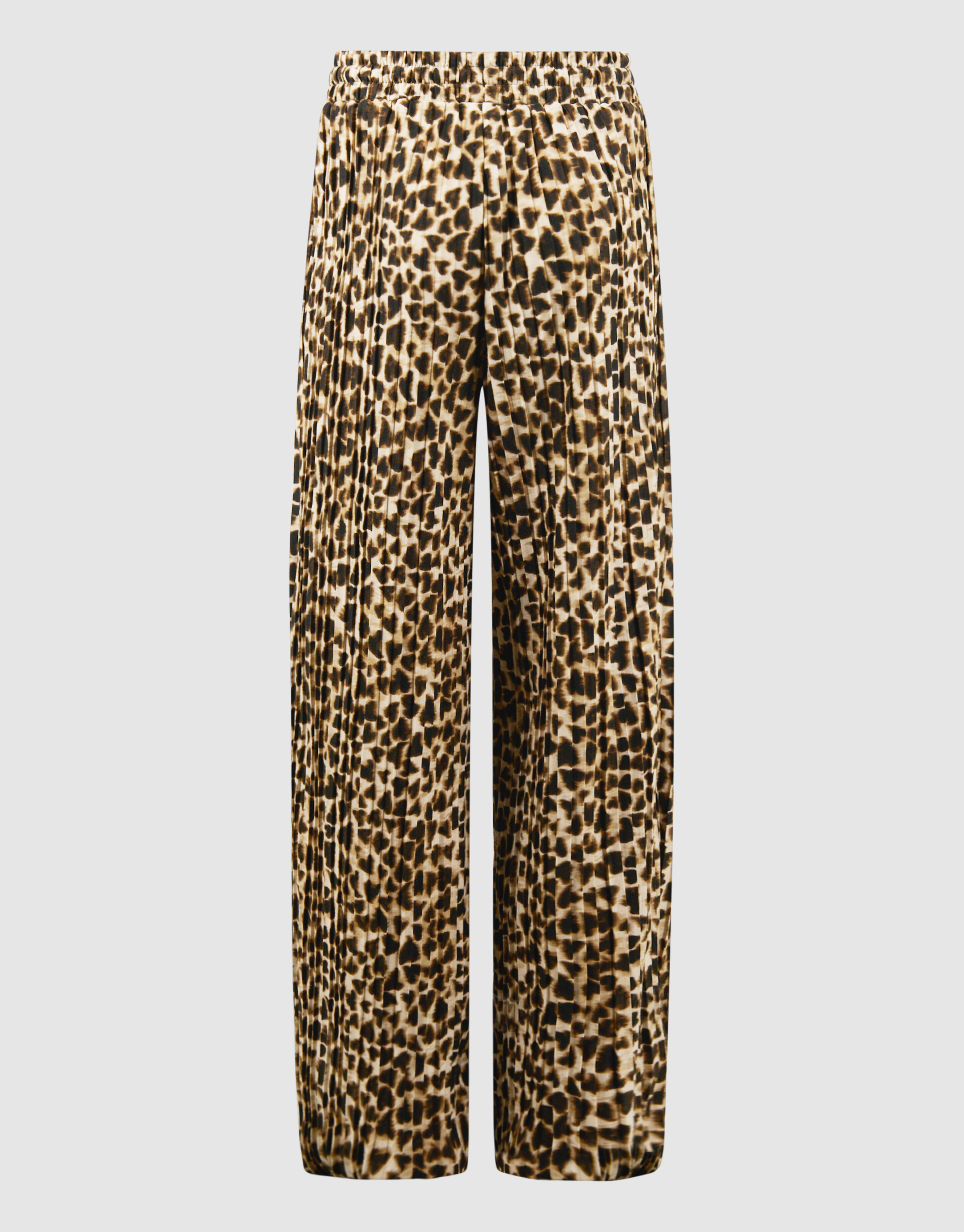 Leopard Pliss&eacute; Wide Leg Broek Lichtbruin SHOEBY GIRLS