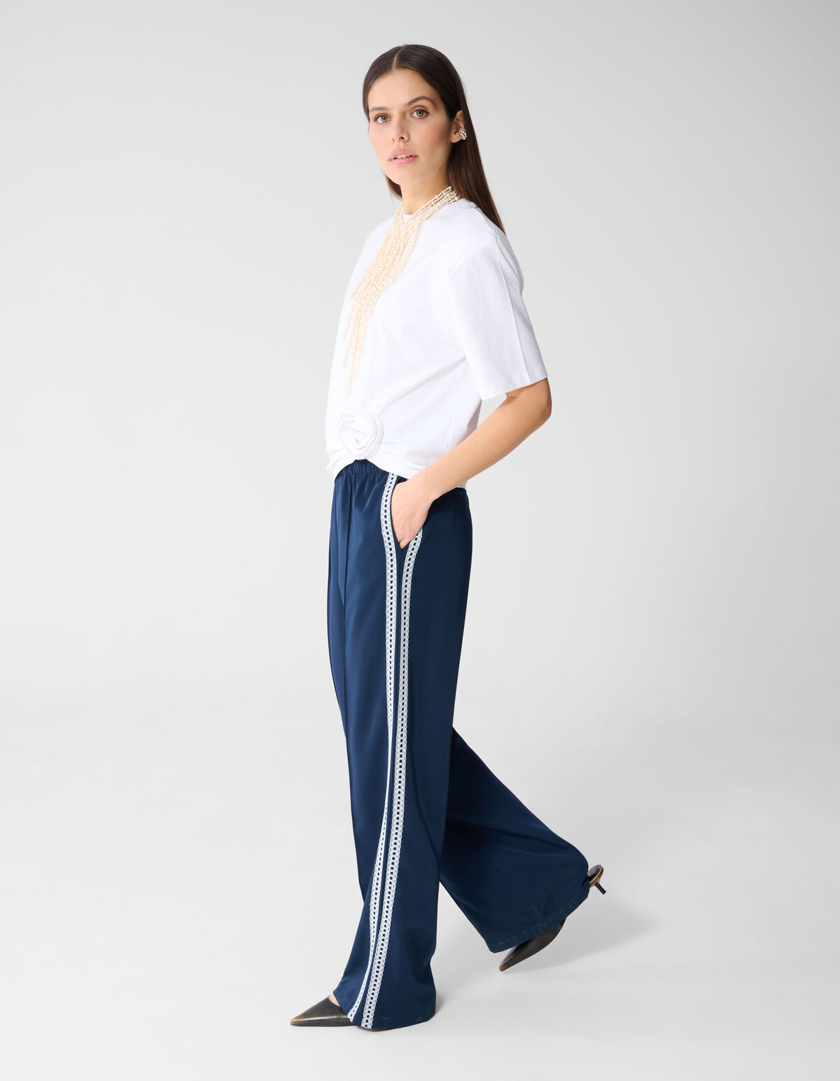 Kanten Wide Leg Broek Donkerblauw SHOEBY WOMEN