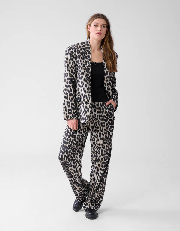 Leopard Wide Leg Broek Grijs SHOEBY WOMEN