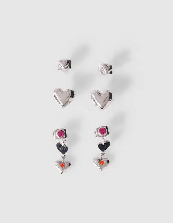 Heart Stud Oorbellen Set Zilver SHOEBY ACCESSOIRES