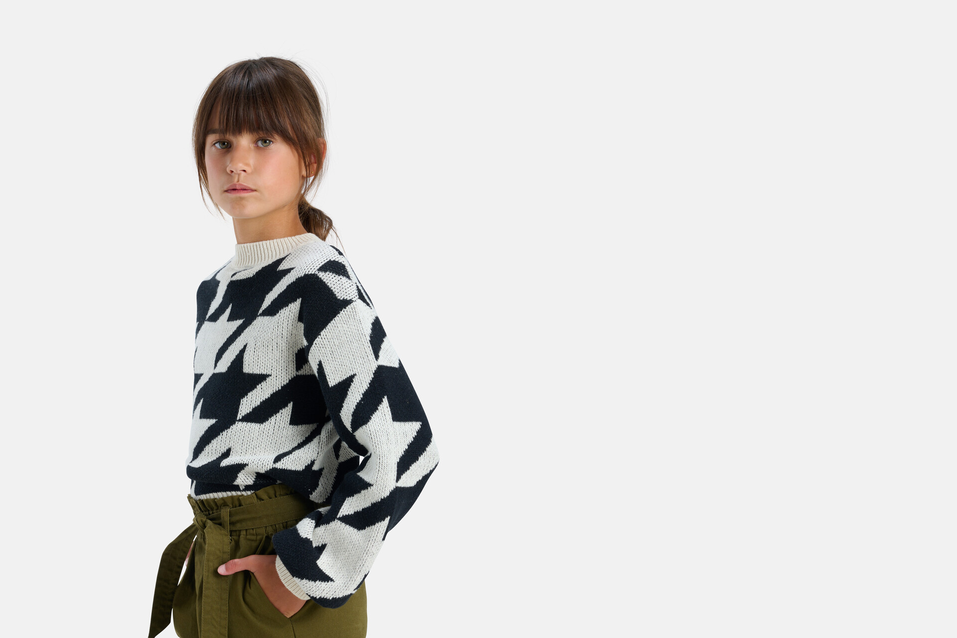 Pied-De-Poule Trui Gebroken Wit SHOEBY GIRLS