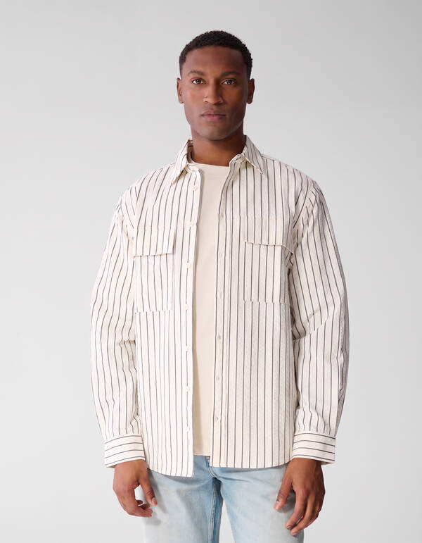 Seersucker Pinstripe Overhemd Gebroken Wit SHOEBY MEN