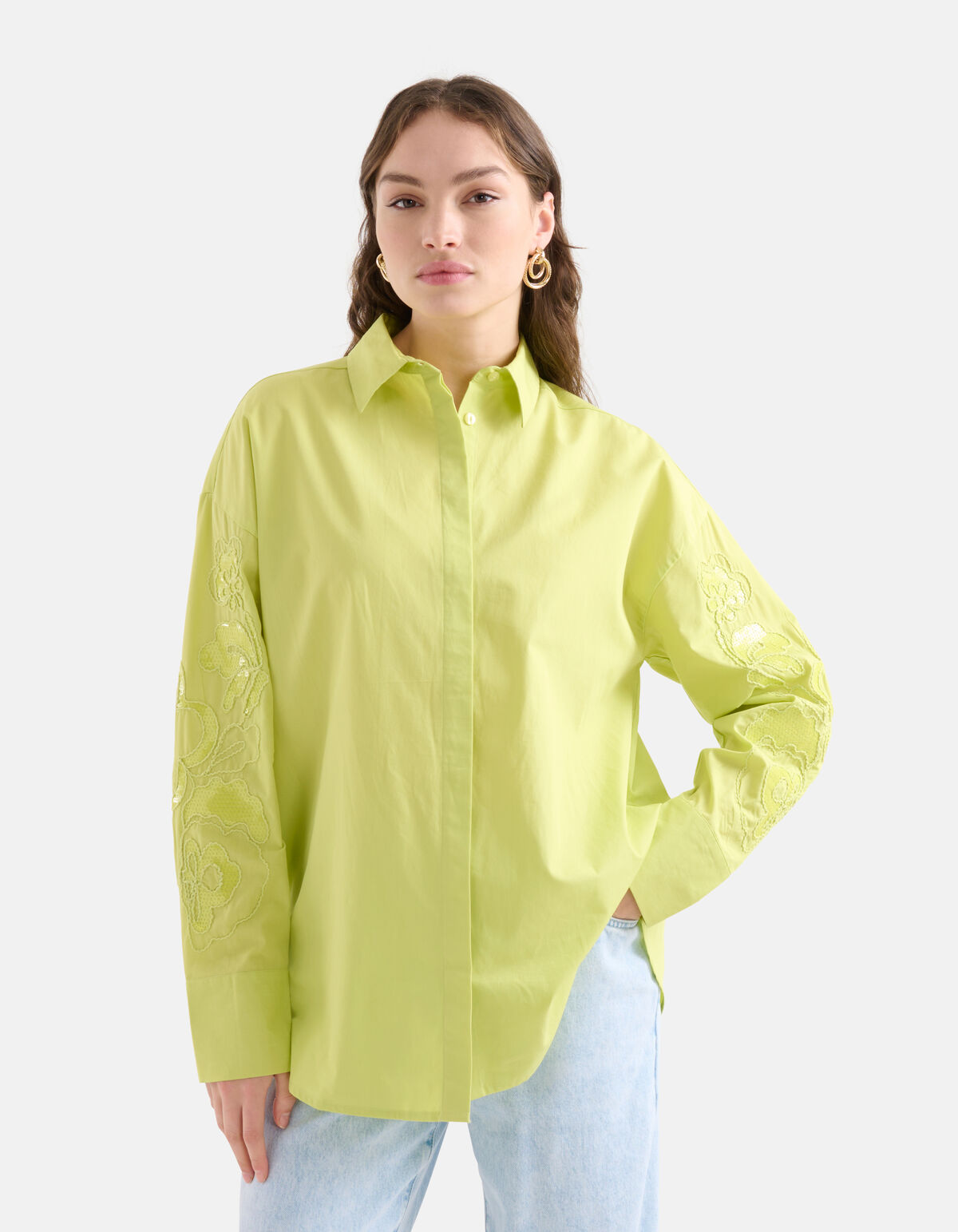 Pailletten Poplin Blouse Limoengroen SHOEBY WOMEN