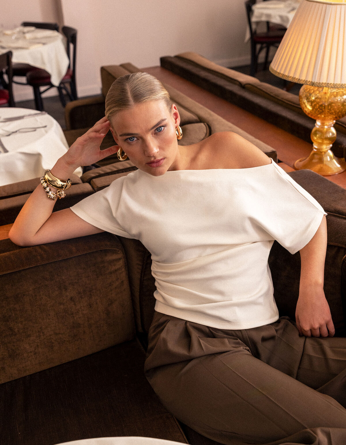 Pleated One Shoulder Top Gebroken Wit By Fred SHOEBY WOMEN