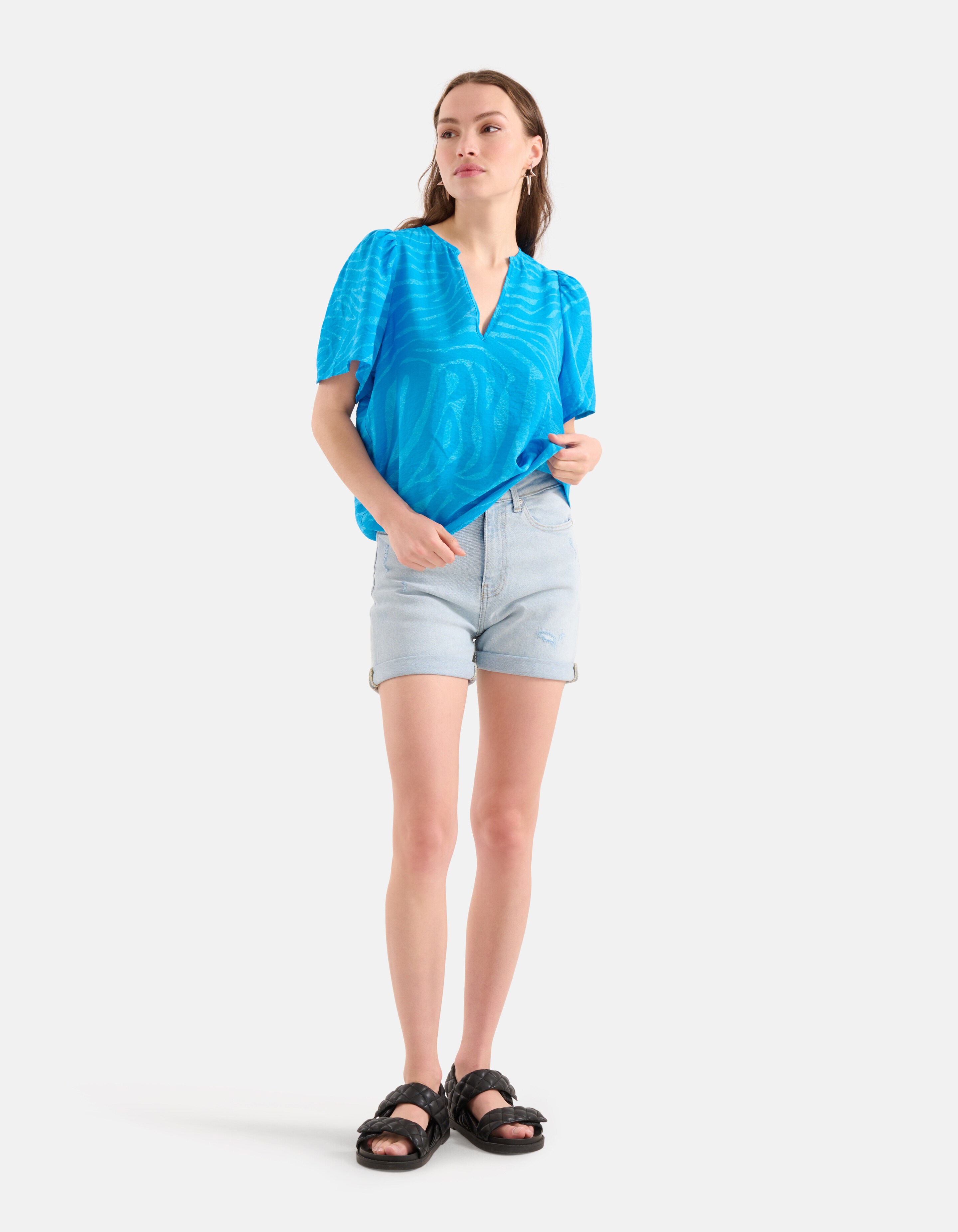 Zebra Print Top Blauw SHOEBY WOMEN