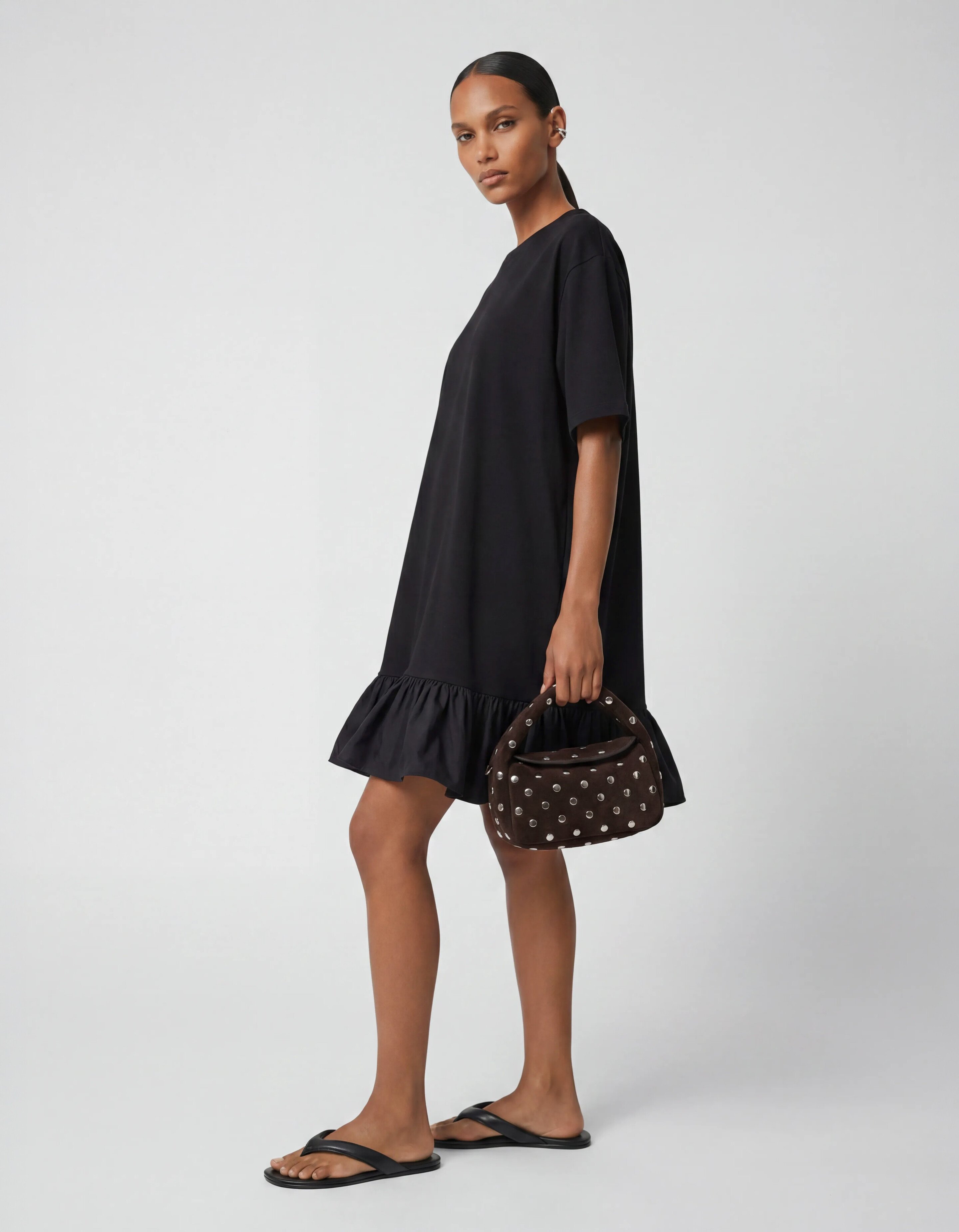 Ruffle T-shirt Mini Jurk Zwart SHOEBY WOMEN