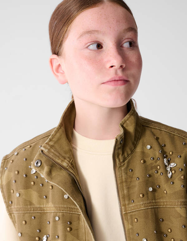 Camo Studded Gilet Groen SHOEBY GIRLS