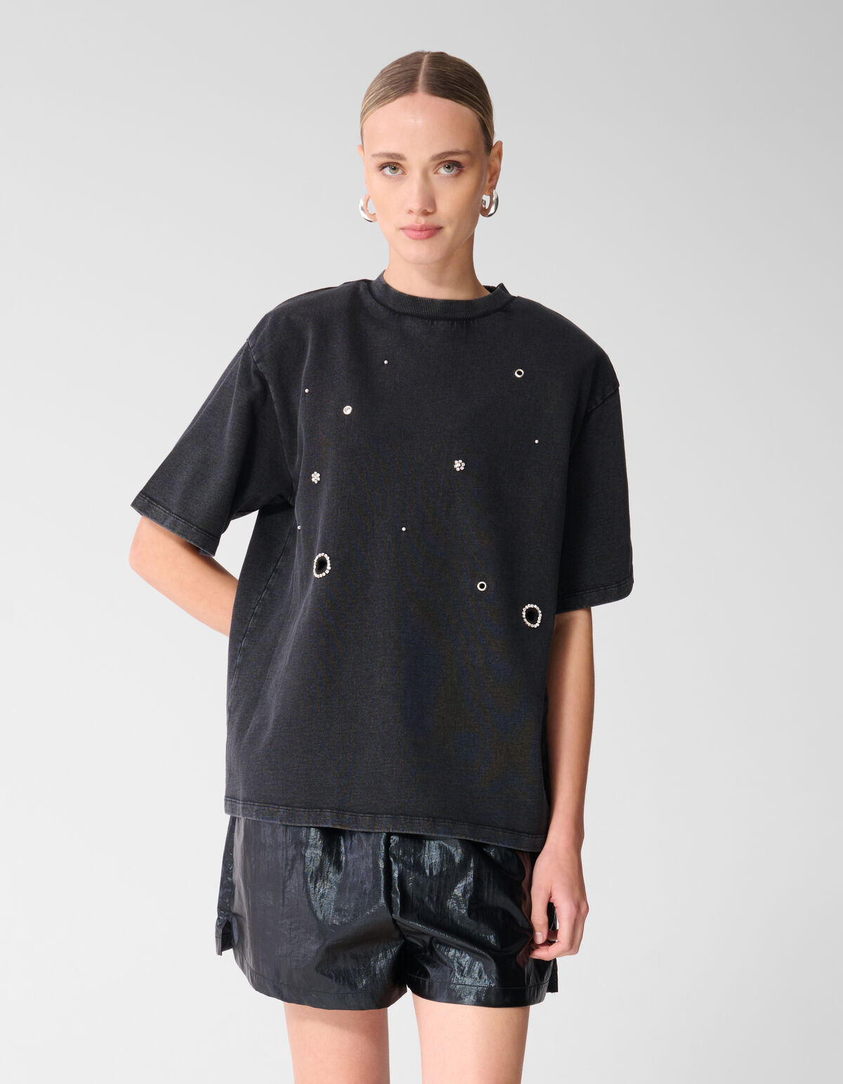 Oversized Embellished T-shirt Donkergrijs SHOEBY WOMEN