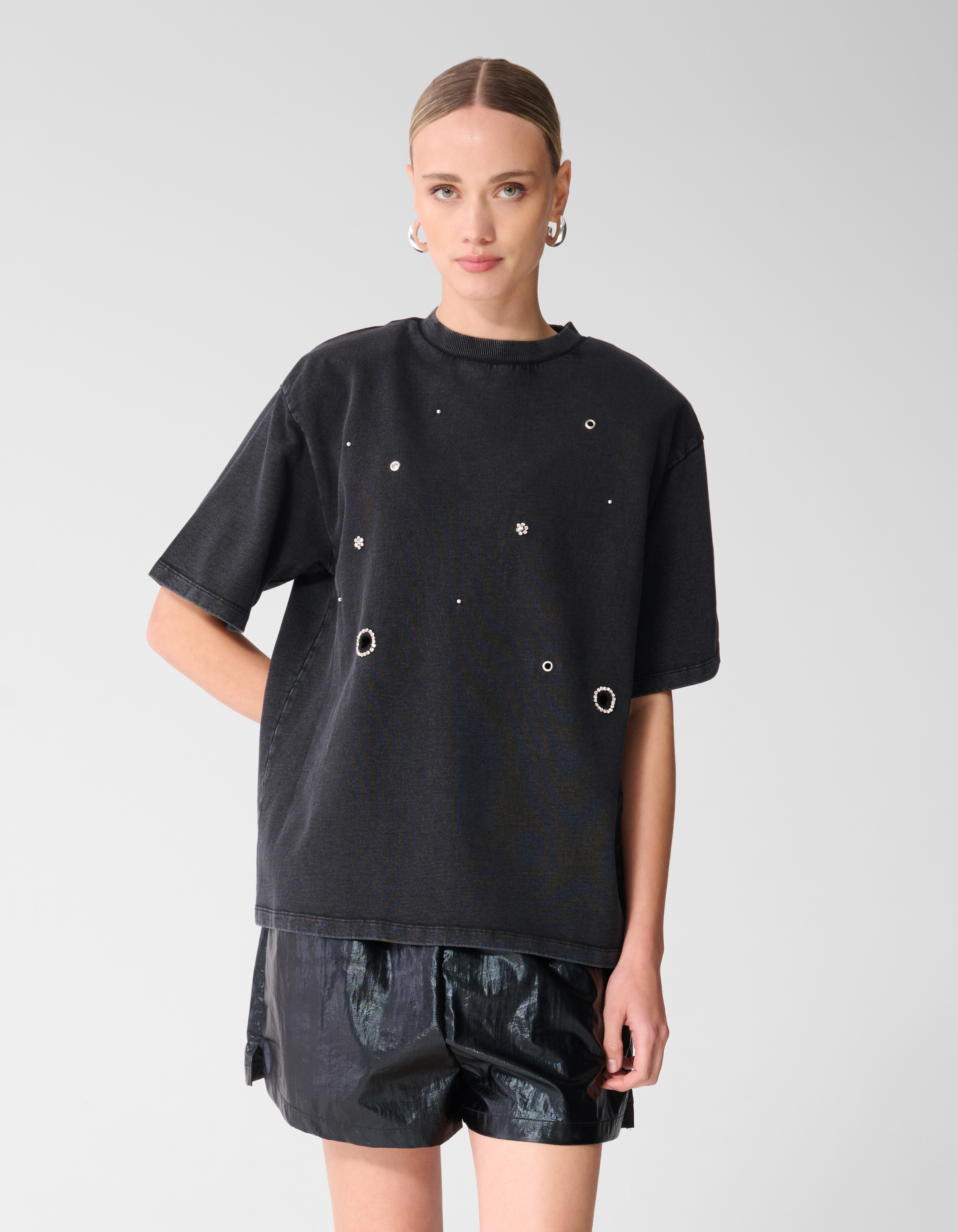 Oversized Embellished T-shirt Donkergrijs SHOEBY WOMEN