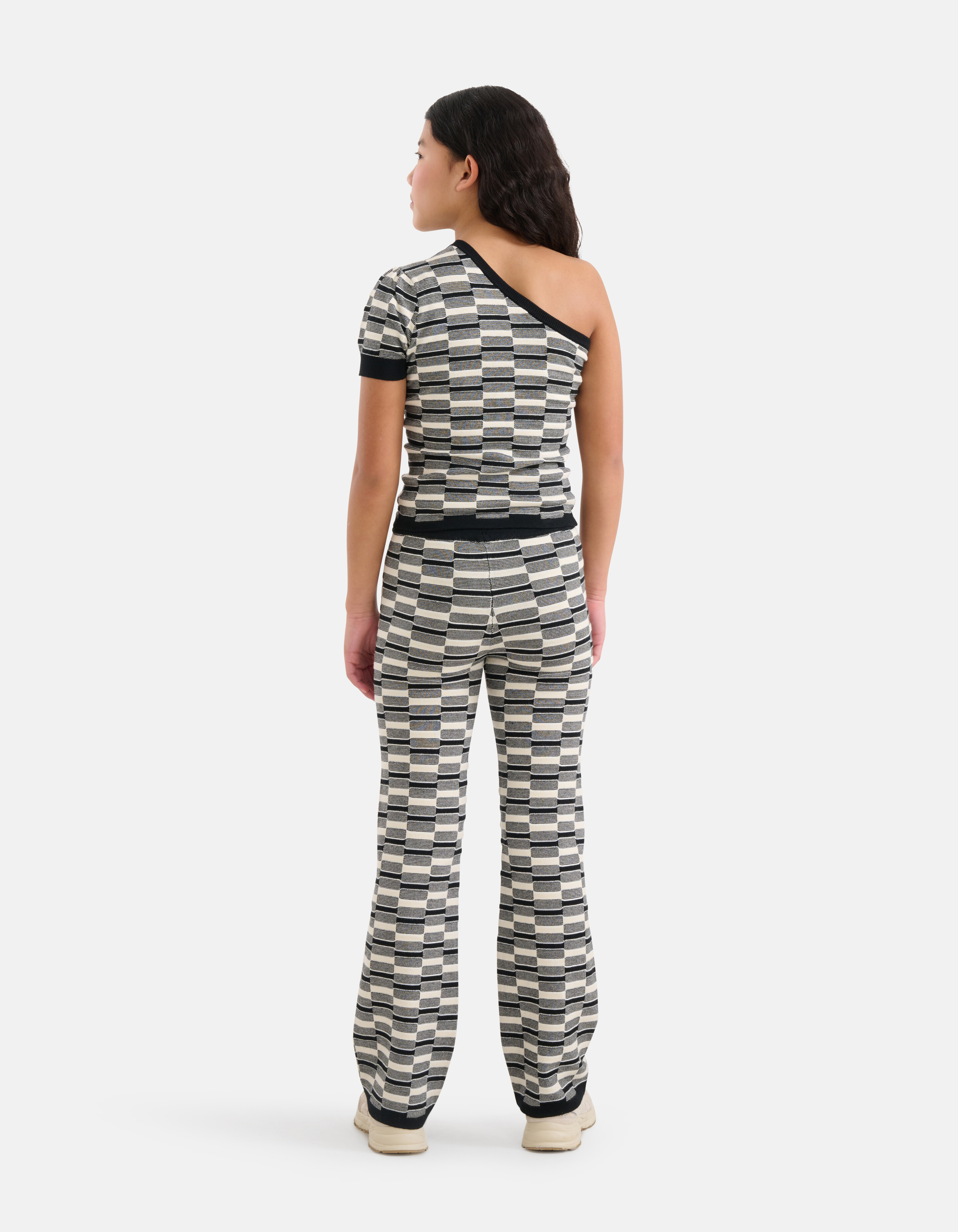 Gebreide One Shoulder Top Zwart/Wit SHOEBY GIRLS