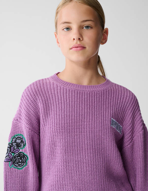 Embroidery Knit Trui Paars SHOEBY GIRLS